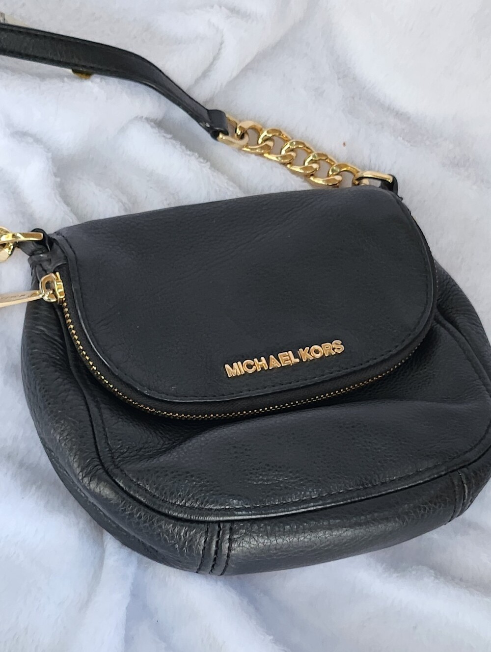 Michael Kors Black Leather Crossbody Bag with Gold Hardware